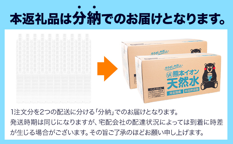 熊本イオン純天然水 ラベルレス 500ml×90本 大容量 《30日以内に出荷予定(土日祝除く)》 水 飲料水 ナチュラルミネラルウォーター 熊本県 玉名郡 玉東町 完全国産 天然水 くまモン パッケージ