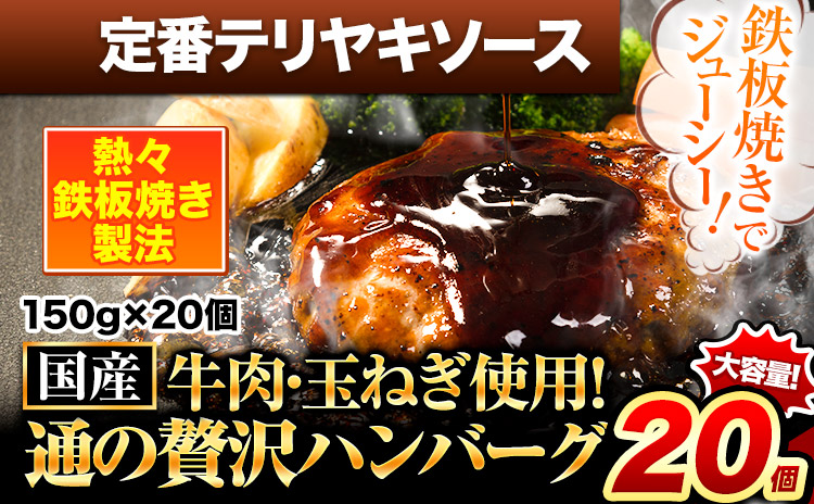 ハンバーグ 20個 国産のお肉使用！ 鶏肉不使用 温めるだけ 「通の贅沢ハンバーグ」定番テリヤキソース《11月上旬-11月末頃出荷》 牛 訳あり 小分け 早く届く