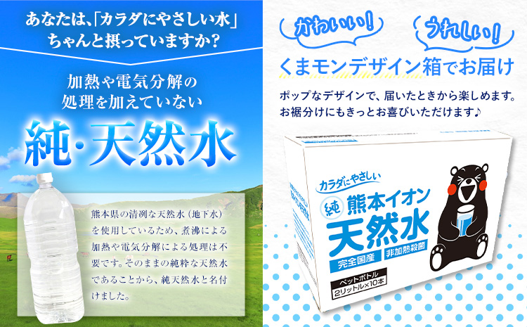 【6ヶ月定期便】熊本イオン純天然水 ラベルレス 2L×20本 《お申込み翌月から出荷》2l 水 飲料水 ナチュラルミネラルウォーター 熊本県 玉名郡 玉東町 完全国産 天然水 くまモン パッケージ