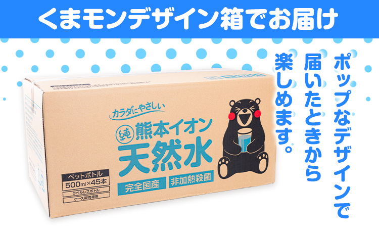 【6ヶ月定期便】水 500ml 家計応援 くまモン の ミネラルウォーター 天然水 熊本イオン純天然水 ラベルレス 45本 500ml 《申込み翌月から発送》 飲料水 定期 備蓄 備蓄用 箱 ペットボトル 防災用 調乳 ラベル ミネラルウオーター