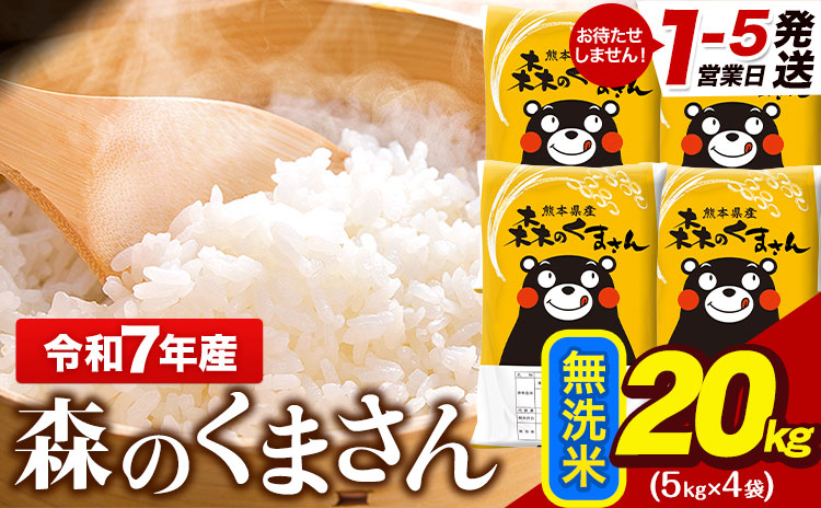 令和7年産  無洗米  森のくまさん 20kg 5kg × 4袋  熊本県産 単一原料米 森くま《1-5日以内に出荷予定(土日祝除く)》送料無料