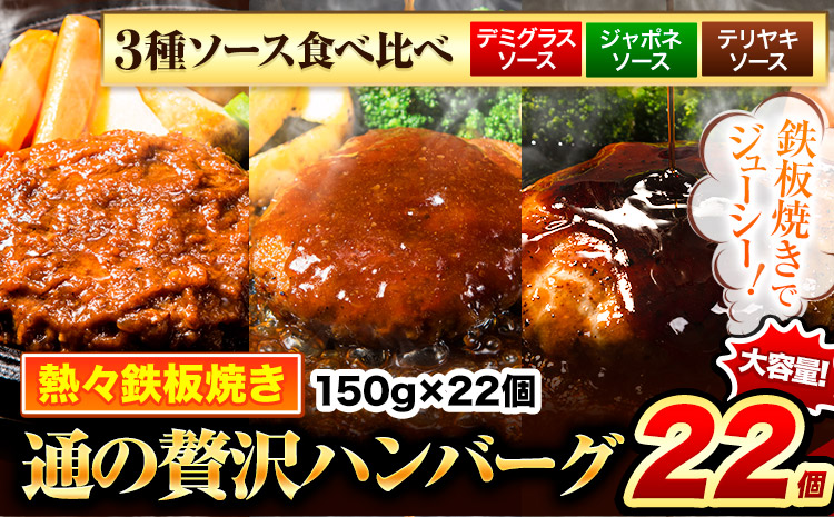 ハンバーグ 22個 国産のお肉使用！ 鶏肉不使用 温めるだけ 「通の贅沢ハンバーグ」3種ソース食べ比べ《45日以内に出荷予定(土日祝除く)》 牛 訳あり 小分け 早く届く