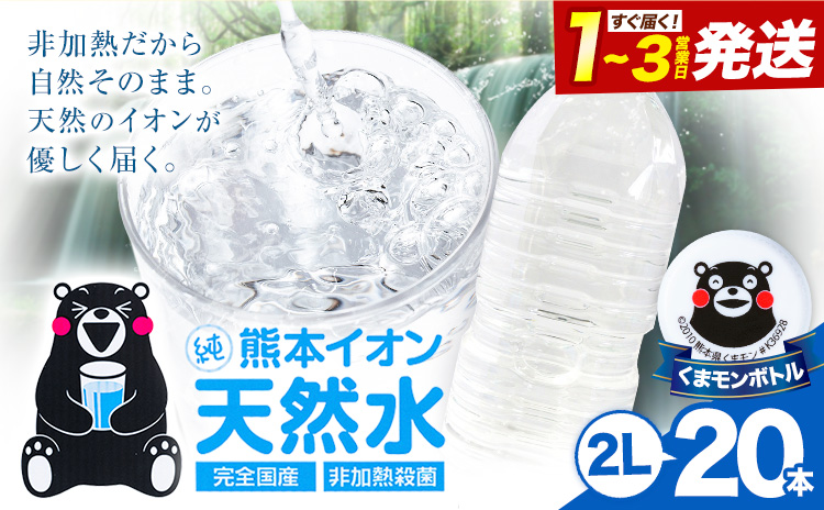 熊本イオン純天然水 ラベルレス 2L×20本 《1-3日以内に出荷予定(土日祝除く)》2l 水 飲料水 ナチュラルミネラルウォーター 熊本県 玉名郡 玉東町 完全国産 天然水 くまモン パッケージ