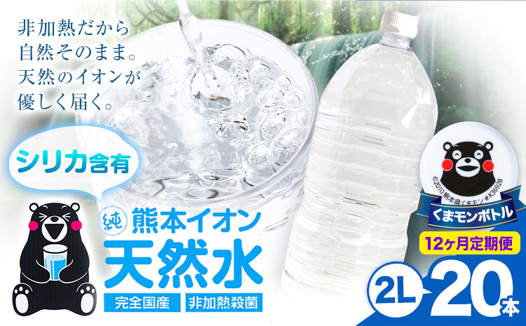 【12ヶ月定期便】熊本イオン純天然水 ラベルレス 2L×20本 《お申込み翌月から出荷》2l 水 飲料水 ナチュラルミネラルウォーター 熊本県 玉名郡 玉東町 完全国産 天然水 くまモン パッケージ