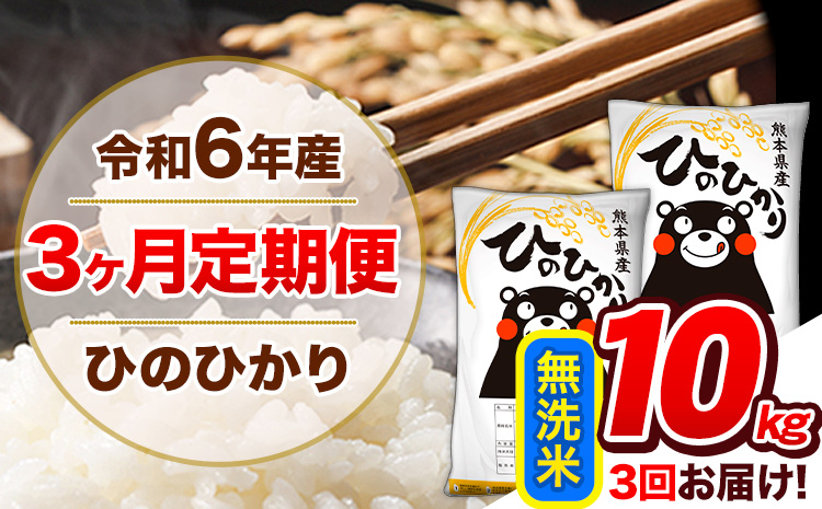 【3ヶ月定期便】令和6年産 定期便 無洗米 ひのひかり 10kg 《申込み翌月から発送》令和6年産 熊本県産 ふるさと納税 精米 ひの 米 こめ ふるさとのうぜい ヒノヒカリ コメ 熊本米 ひのもり