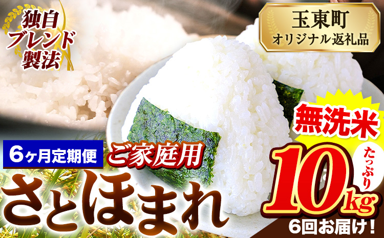 【6ヶ月定期便】熊本県産 さとほまれ 無洗米 ご家庭用 定期便 10kg 《申込み翌月から発送》熊本県 玉名郡 玉東町 米 こめ コメ ブレンド米 送料無料