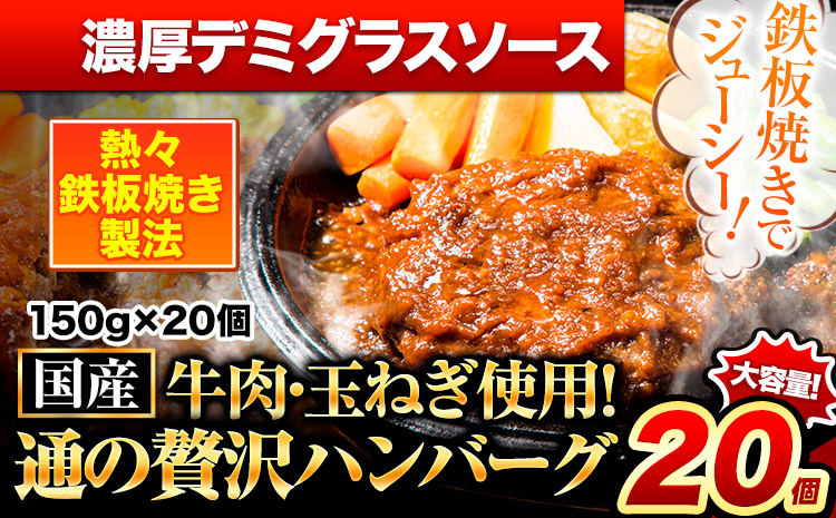 ハンバーグ 20個 国産のお肉使用！ 鶏肉不使用 温めるだけ 「通の贅沢ハンバーグ」濃厚デミグラスソース《7-14日以内に出荷予定(土日祝除く)》 牛 訳あり 小分け 早く届く