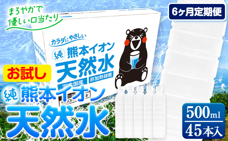 【6ヶ月定期便】水 500ml 家計応援 くまモン の ミネラルウォーター 天然水 熊本イオン純天然水 ラベルレス 45本 500ml 《申込み翌月から発送》 飲料水 定期 備蓄 備蓄用 箱 ペットボトル 防災用 調乳 ラベル ミネラルウオーター