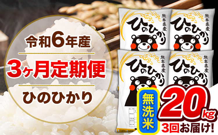 【3ヶ月定期便】令和6年産 定期便 無洗米 ひのひかり 20kg 《申込み翌月から発送》令和6年産 熊本県産 ふるさと納税 精米 ひの 米 こめ ふるさとのうぜい ヒノヒカリ コメ 熊本米