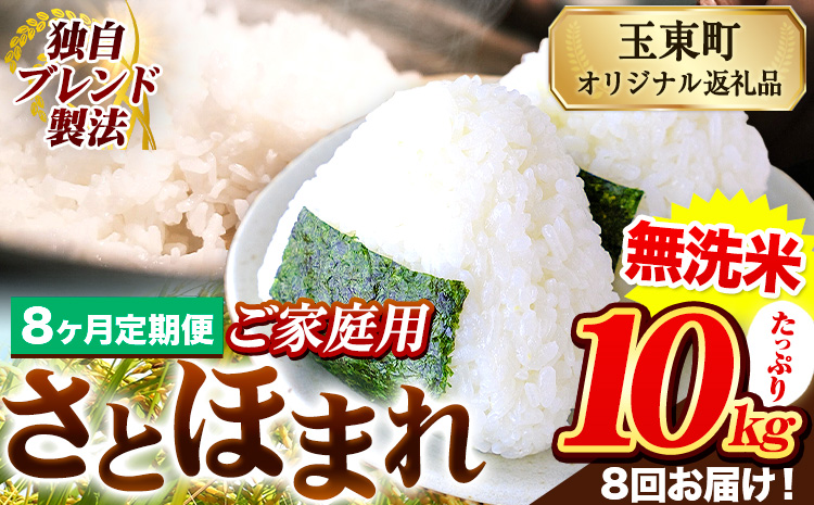 【8ヶ月定期便】熊本県産 さとほまれ 無洗米 ご家庭用 定期便 10kg 《申込み翌月から発送》熊本県 玉名郡 玉東町 米 こめ コメ ブレンド米 送料無料