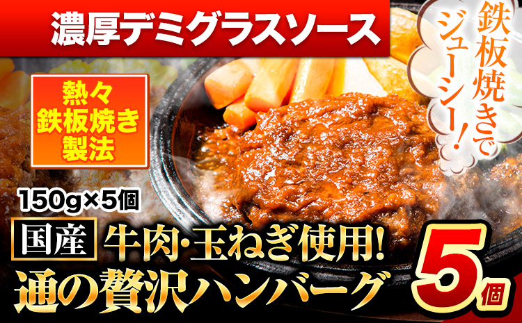 ハンバーグ 5個 国産のお肉使用！ 鶏肉不使用 温めるだけ 「通の贅沢ハンバーグ」濃厚デミグラスソース《7-14日以内に出荷予定(土日祝除く)》 牛 訳あり 小分け 早く届く