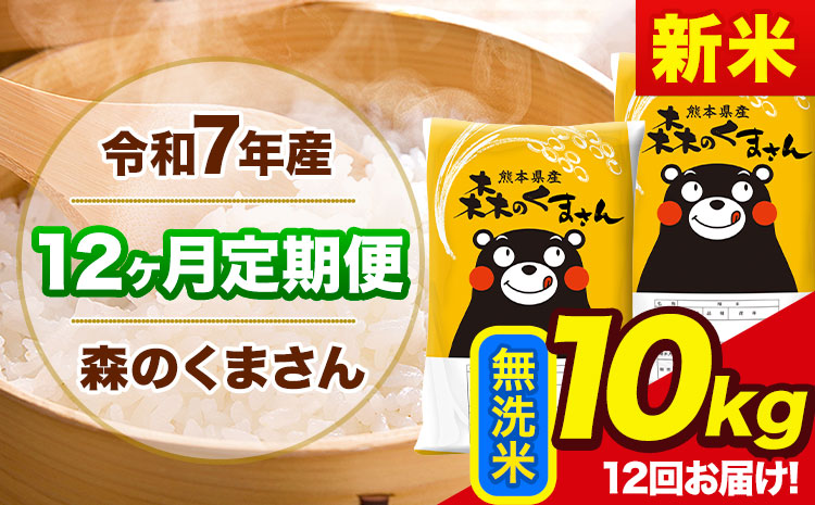 新米 令和7年産 森のくまさん【12ヶ月定期便】 無洗米 《お申込み翌月から出荷開始》10kg(5kg×2袋) 計12回お届け 熊本県産 単一原料米 森くま 熊本県 玉東町