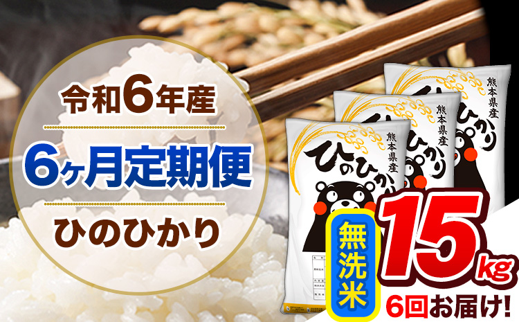 【6ヶ月定期便】令和6年産 定期便 無洗米 ひのひかり 15kg 《申込み翌月から発送》令和6年産 熊本県産 ふるさと納税 精米 ひの 米 こめ ふるさとのうぜい ヒノヒカリ コメ 熊本米