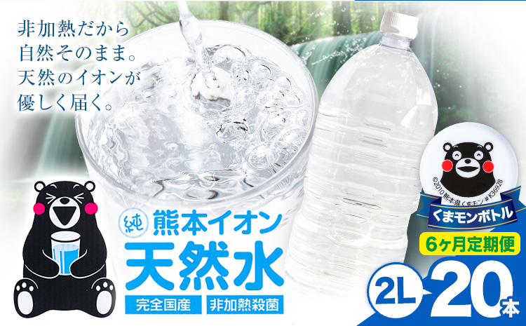 【6ヶ月定期便】熊本イオン純天然水 ラベルレス 2L×20本 《お申込み翌月から出荷》2l 水 飲料水 ナチュラルミネラルウォーター 熊本県 玉名郡 玉東町 完全国産 天然水 くまモン パッケージ
