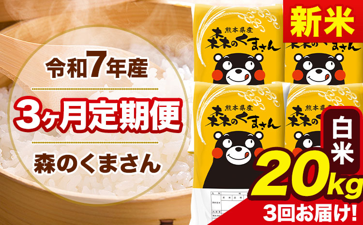 新米 令和7年産 森のくまさん【3ヶ月定期便】 白米 《お申込み翌月から出荷開始》20kg(5kg×4袋) 計3回お届け 熊本県産 単一原料米 森くま 熊本県 玉東町