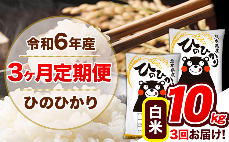 【3ヶ月定期便】令和6年産  定期便 ひのひかり 10kg 《申込み翌月から発送》令和6年産 熊本県産 ふるさと納税 白米 精米 ひの 米 こめ ふるさとのうぜい ヒノヒカリ コメ 熊本米 ひのもり