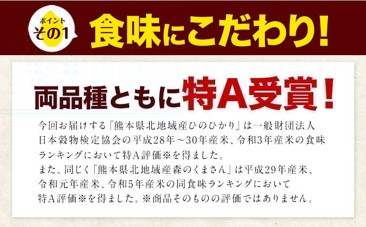 令和7年産 特A受賞品種 【隔月3回定期便】無洗米ひのひかり 10kg  無洗米森のくまさん 10kg 計20kg 食べ比べ厳選お楽しみセット 熊本県産(玉東町産含む） 無洗米 精米 玉東町 《お申込み翌月から出荷》ブランド米