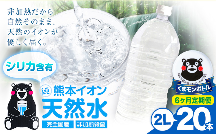 【6ヶ月定期便】熊本イオン純天然水 ラベルレス 2L×20本 《お申込み翌月から出荷》2l 水 飲料水 ナチュラルミネラルウォーター 熊本県 玉名郡 玉東町 完全国産 天然水 くまモン パッケージ