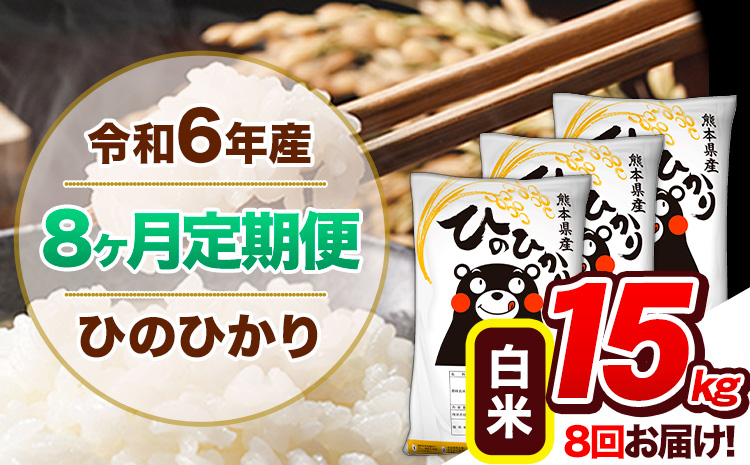 【8ヶ月定期便】令和6年産 定期便 ひのひかり 15kg 《申込み翌月から発送》令和6年産 熊本県産 ふるさと納税 白米 精米 ひの 米 こめ ふるさとのうぜい ヒノヒカリ コメ 熊本米 ひのもり