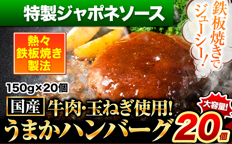 特製ジャポネソースハンバーグ 150g×20個 国産牛肉使用 [7-14日以内に出荷予定(土日祝除く)] 冷凍 大容量 玉東町 国産 肉 牛肉 豚肉 返礼品 温めるだけ 小分け 簡単 調理 特製 惣菜湯煎 訳あり 人気 子供 熊本