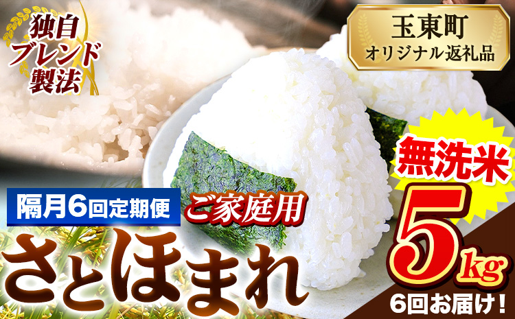 【隔月6回定期便】熊本県産 さとほまれ 無洗米 ご家庭用 定期便 5kg 《お申込み翌月から出荷》 熊本県 玉名郡 玉東町 米 こめ コメ ブレンド米 送料無料