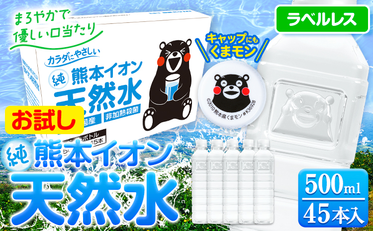 熊本イオン純天然水 ラベルレス 500ml×45本 お試し 《45日以内に出荷予定(土日祝除く)》 水 飲料水 ナチュラルミネラルウォーター 熊本県 玉名郡 玉東町 完全国産 天然水