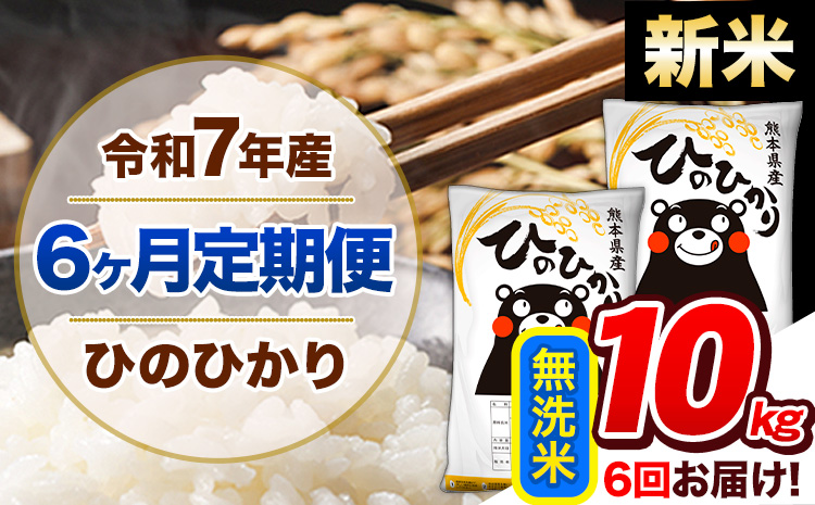 【6ヶ月定期便】新米 令和7年産  ひのひかり 無洗米 10kg (5kg×2袋)《お申込み翌月から出荷開始》熊本県産 ひの 米 こめ ヒノヒカリ コメ お米 おこめ