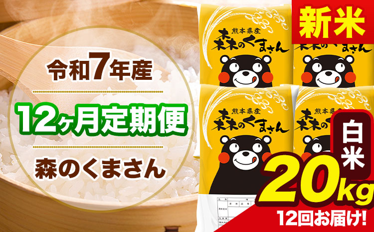 新米 令和7年産 森のくまさん【12ヶ月定期便】 白米 《お申込み翌月から出荷開始》20kg(5kg×4袋) 計12回お届け 熊本県産 単一原料米 森くま 熊本県 玉東町