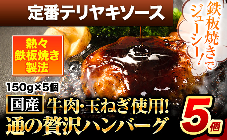 ハンバーグ 5個 国産のお肉使用！ 鶏肉不使用 温めるだけ 「通の贅沢ハンバーグ」定番テリヤキソース《7-14日以内に出荷予定(土日祝除く)》 牛 訳あり 小分け 早く届く
