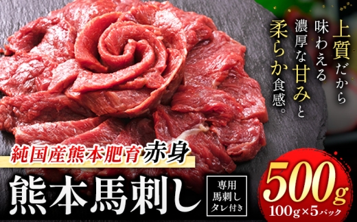 赤身馬刺し 500g【純国産熊本肥育】生食用 冷凍 専用馬刺しタレ付き《30日以内に出荷予定(土日祝除く)》熊本県 南関町 馬刺し 赤身
