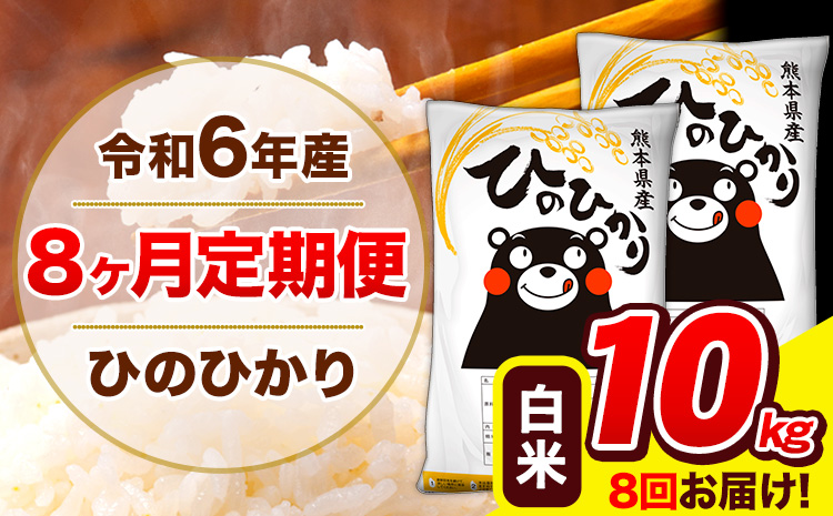 令和6年産 ひのひかり 【8ヶ月定期便】 白米  10kg (5kg×2袋) 計8回お届け 《お申し込み月の翌月から出荷開始》 熊本県産 無洗米 精米 ひの 米 こめ お米 熊本県 長洲町