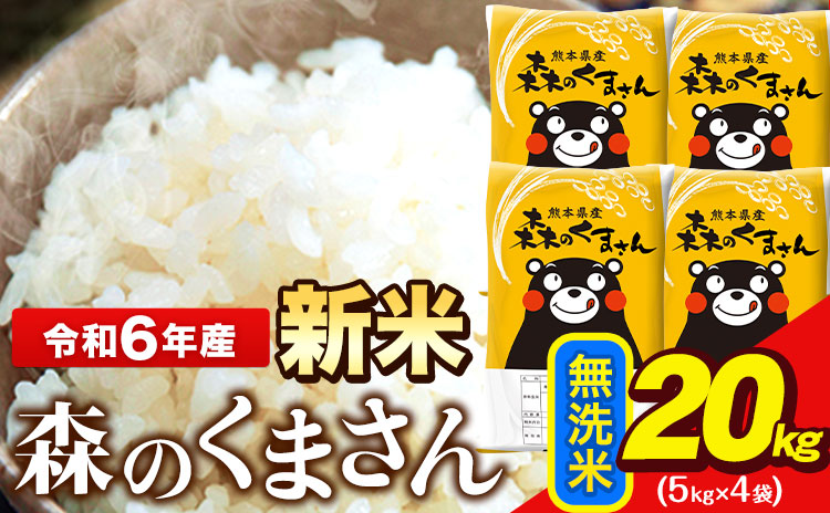 令和6年産  新米 無洗米  森のくまさん 20kg 5kg × 4袋  熊本県産 単一原料米 森くま《11月-12月より出荷予定》送料無料