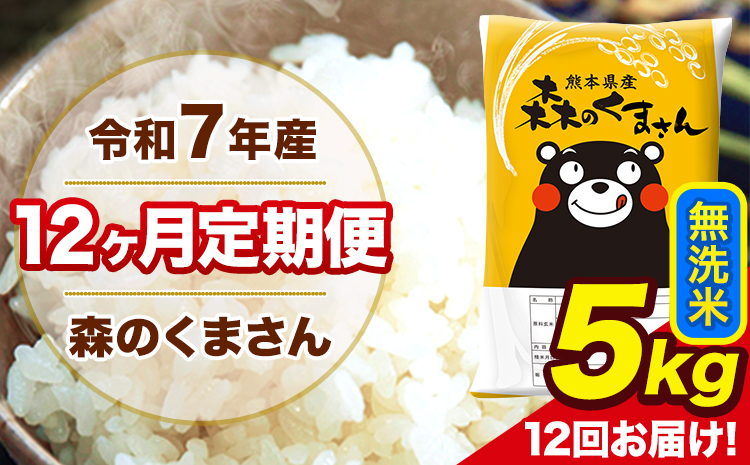 米 令和7年産 森のくまさん【12ヶ月定期便】 無洗米 5kg 5kg×1袋 計12回お届け 《お申込み翌月から出荷》 お米 こめ 熊本県産 ご飯 備蓄