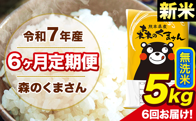 新米 米 令和7年産 森のくまさん【6ヶ月定期便】 無洗米 5kg 5kg×1袋 計6回お届け 《お申込み翌月から出荷》 お米 こめ 熊本県産 ご飯 備蓄