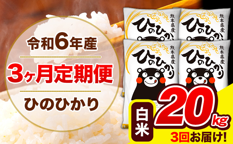 令和6年産 新米 ひのひかり 【3ヶ月定期便】 白米  20kg (5kg×4袋) 計3回お届け 《お申し込み月の翌月から出荷開始》 熊本県産 白米 精米 ひの 米 こめ お米 熊本県 長洲町