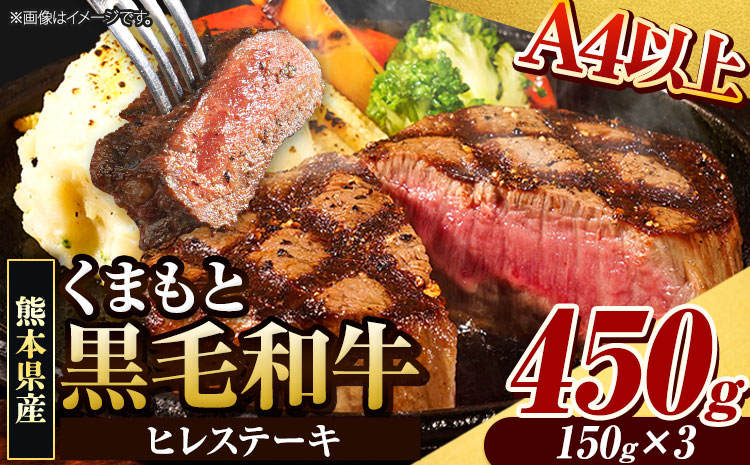 くまもと黒毛和牛 ヒレステーキ 450g 牛肉 冷凍 《30日以内に出荷予定(土日祝除く)》 くまもと黒毛和牛 黒毛和牛 冷凍庫 個別 取分け 小分け 個包装 ステーキ肉 にも ヒレステーキ