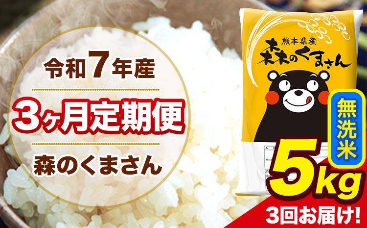 米 令和7年産 森のくまさん【3ヶ月定期便】 無洗米 5kg 5kg×1袋 計3回お届け 《お申込み翌月から出荷》 お米 こめ 熊本県産 ご飯 備蓄