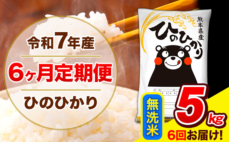 令和7年産 ひのひかり 【6ヶ月定期便】 無洗米  5kg (5kg×1袋) 計6回お届け 《お申込み翌月から出荷》 熊本県産 無洗米 精米 ひの 米 こめ お米 熊本県 長洲町