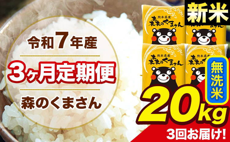 新米 米 令和7年産 森のくまさん 【3ヶ月定期便】無洗米 20kg 5kg×4袋 計3回お届け 《お申込み翌月から出荷》 お米 こめ 熊本県産 ご飯 備蓄