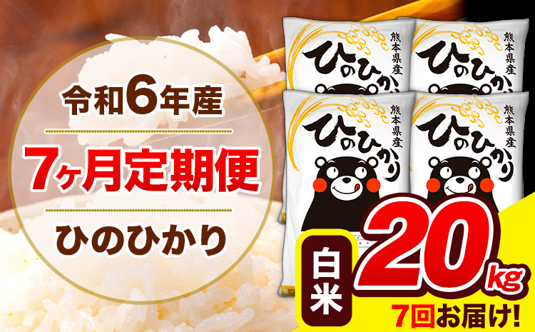 令和6年産 ひのひかり 【7ヶ月定期便】 白米  20kg (5kg×4袋) 計7回お届け 《お申し込み月の翌月から出荷開始》 熊本県産 白米 精米 ひの 米 こめ お米 熊本県 長洲町