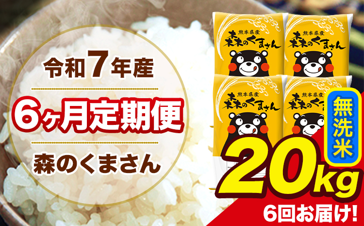 米 令和7年産 森のくまさん【6ヶ月定期便】無洗米 20kg 5kg×4袋 計6回お届け 《お申込み翌月から出荷》 お米 こめ 熊本県産 ご飯 備蓄