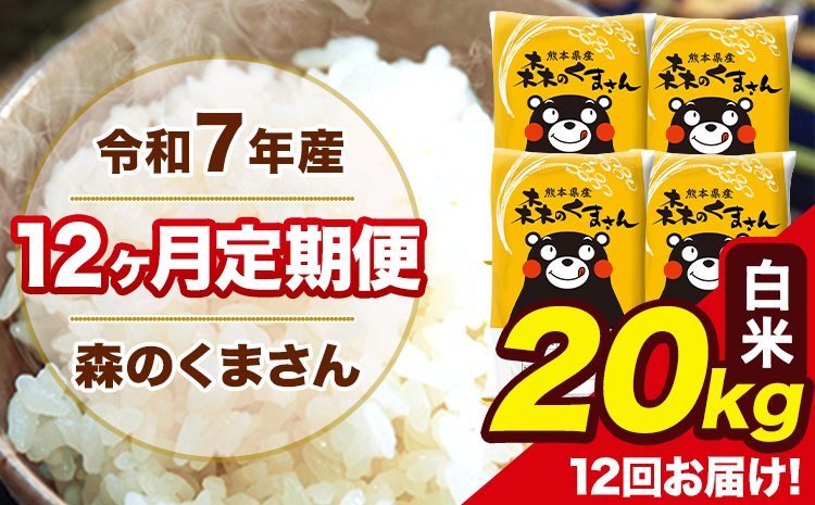 米 令和7年産 森のくまさん 【12ヶ月定期便】白米 20kg 5kg×4袋 計12回お届け 《お申込み翌月から出荷》 お米 こめ 熊本県産 ご飯 備蓄