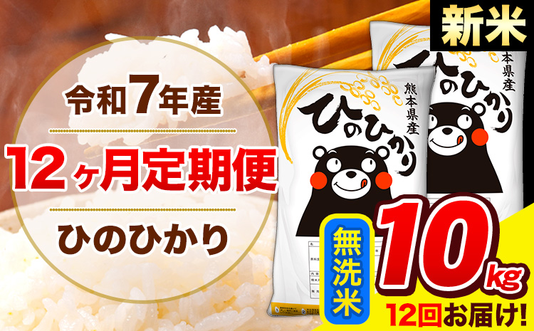 新米 米 令和7年産 ひのひかり 【12ヶ月定期便】 無洗米  10kg (5kg×2袋) 計12回お届け 《お申込み翌月から出荷》 熊本県産 無洗米 精米 ひの 米 こめ お米 熊本県 長洲町