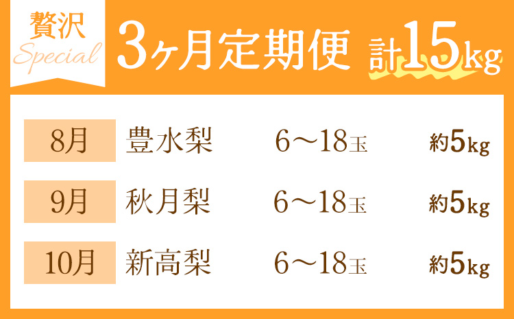 【3ヶ月定期便】梨 定期便 秀品 3ヶ月連続 梨の定期便 スペシャル 計15kg 日本フルーツ株式会社《8月上旬-10月末頃出荷》熊本県 長洲町 なし ナシ 豊水梨 秋月梨 新高梨 果物 フルーツ