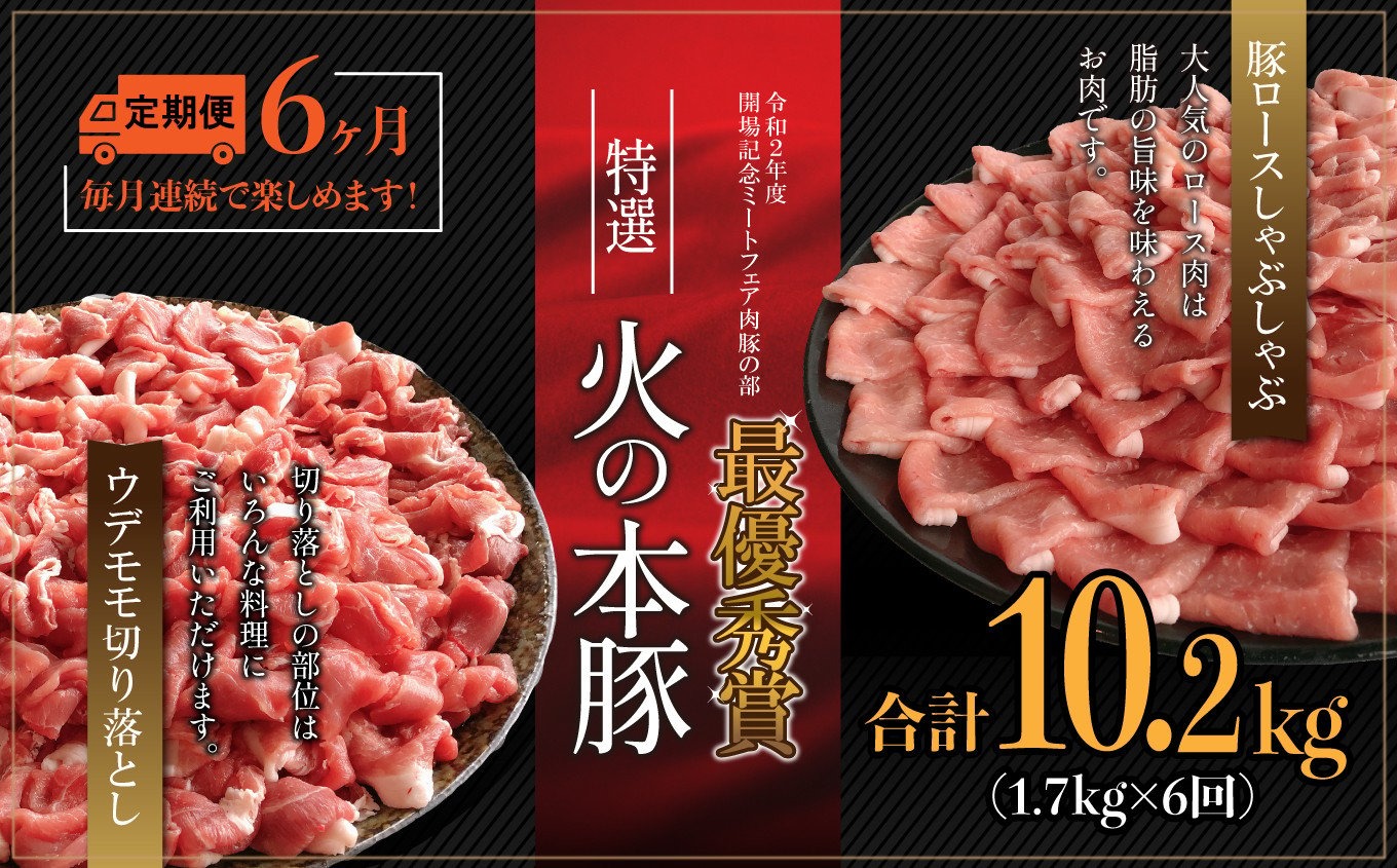 【定期6回発送】火の本豚食べ比べセット 切り落とし1100g しゃぶしゃぶ用ロース600g | 熊本県 熊本 くまもと 和水町 なごみ 豚肉 火の本豚 地域ブランド 切り落とし 550g 1100g ロース 豚ロース 300g 600g 食べ比べ 定期便 定期 6回
