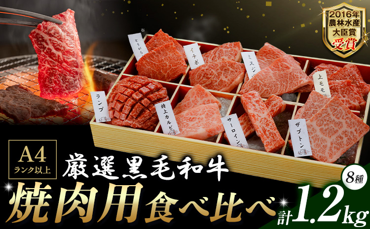 厳選 くまもと黒毛和牛 焼肉用食べ比べ8種 1.2kg《45日以内に出荷予定(土日祝除く)》熊本県 大津町 くまもと黒毛和牛 和牛焼肉LIEBE 厳選部位 希少部位 特上カルビ サーロイン ザブトン 上モモ ランプ イチボ ミスジ 冷蔵 リーベ