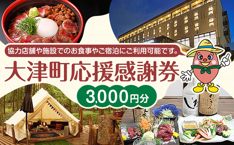 大津町 応援感謝券 3000円 観光協会《30日以内に出荷予定(土日祝除く)》熊本県 大津町 飲食店 宿泊施設