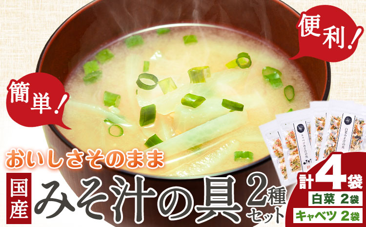 国産 乾燥野菜 みそ汁 2種セット キャベツ 2袋 白菜 2袋 合計 4袋 吉良食品 《30日以内に出荷予定(土日祝除く)》 熊本県 大津町 野菜 乾燥野菜 味噌汁 みそ汁 時短 簡単 便利