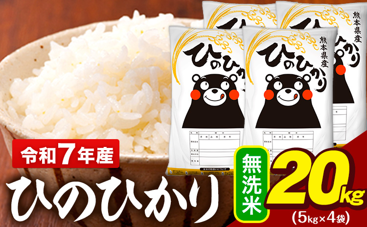 令和7年産 無洗米 米 ひのひかり 20kg (5kg袋×4)《7-14日以内に出荷予定(土日祝除く)》熊本県 大津町 国産 熊本県産 無洗米 精米 送料無料 ヒノヒカリ こめ お米