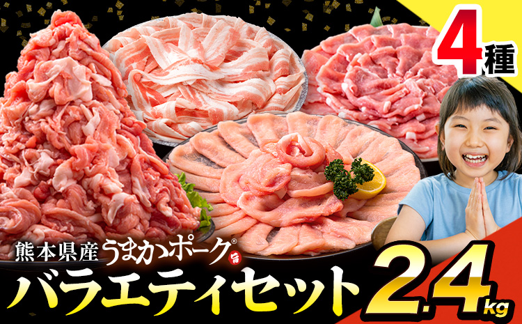 豚肉 うまか ポーク バラエティ セット 2.4kg 豚肉 しゃぶしゃぶ 切り落とし 豚ロース バラ 豚バラ スライス 以上 定期便 真空 不揃い 数量限定 簡易包装 冷凍配送 小分け 《年内にお届け》 豚肉